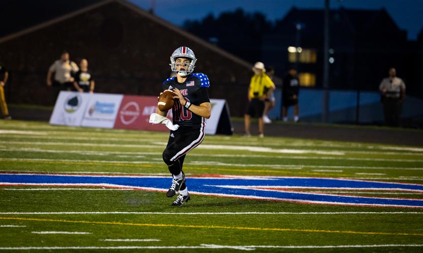 A football player prepares to throw the ball
